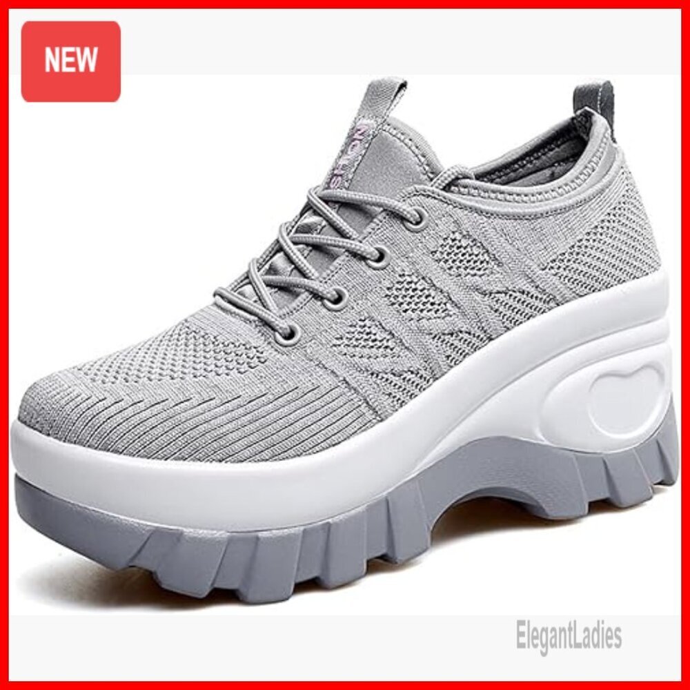 Women's Chunky Platform Orthopedic Walking Shoes Knitted Breathable Arch Support